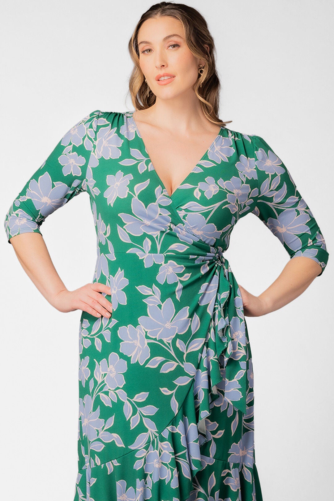 Flirty Flounce Wrap Dress, Green  Blue Florals / Kelly Green, alternate image number 2