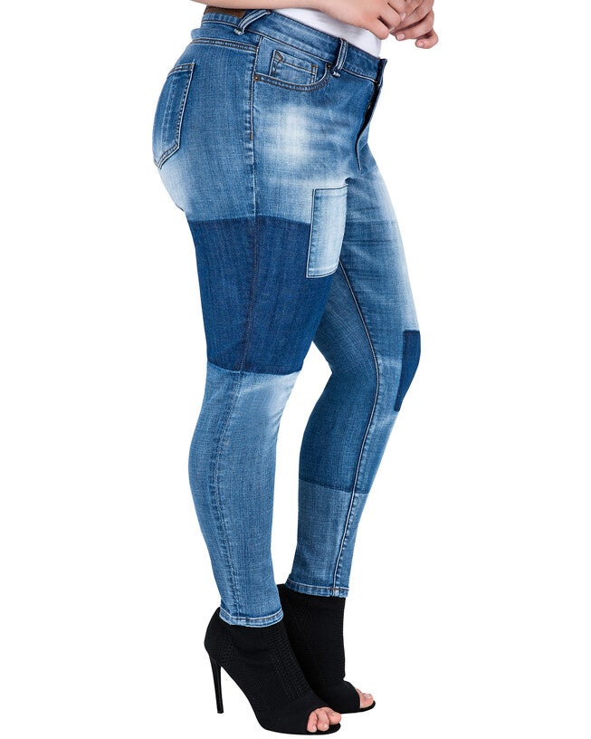 Plus Size Isabel Patchwork Indigo Stretch Jeans, , alternate image number null