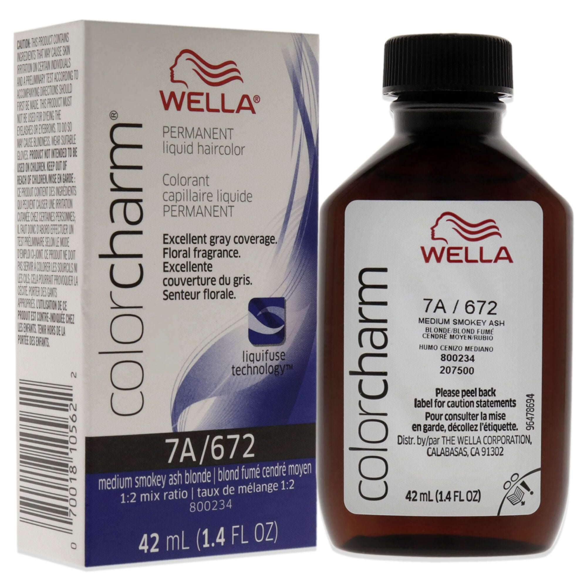 Color Charm Permanent Liquid Hair Color - 672 7A Med Smoky Ash Blonde by Wella for Unisex - 1.42 oz Hair Color, See Description, alternate image number 2