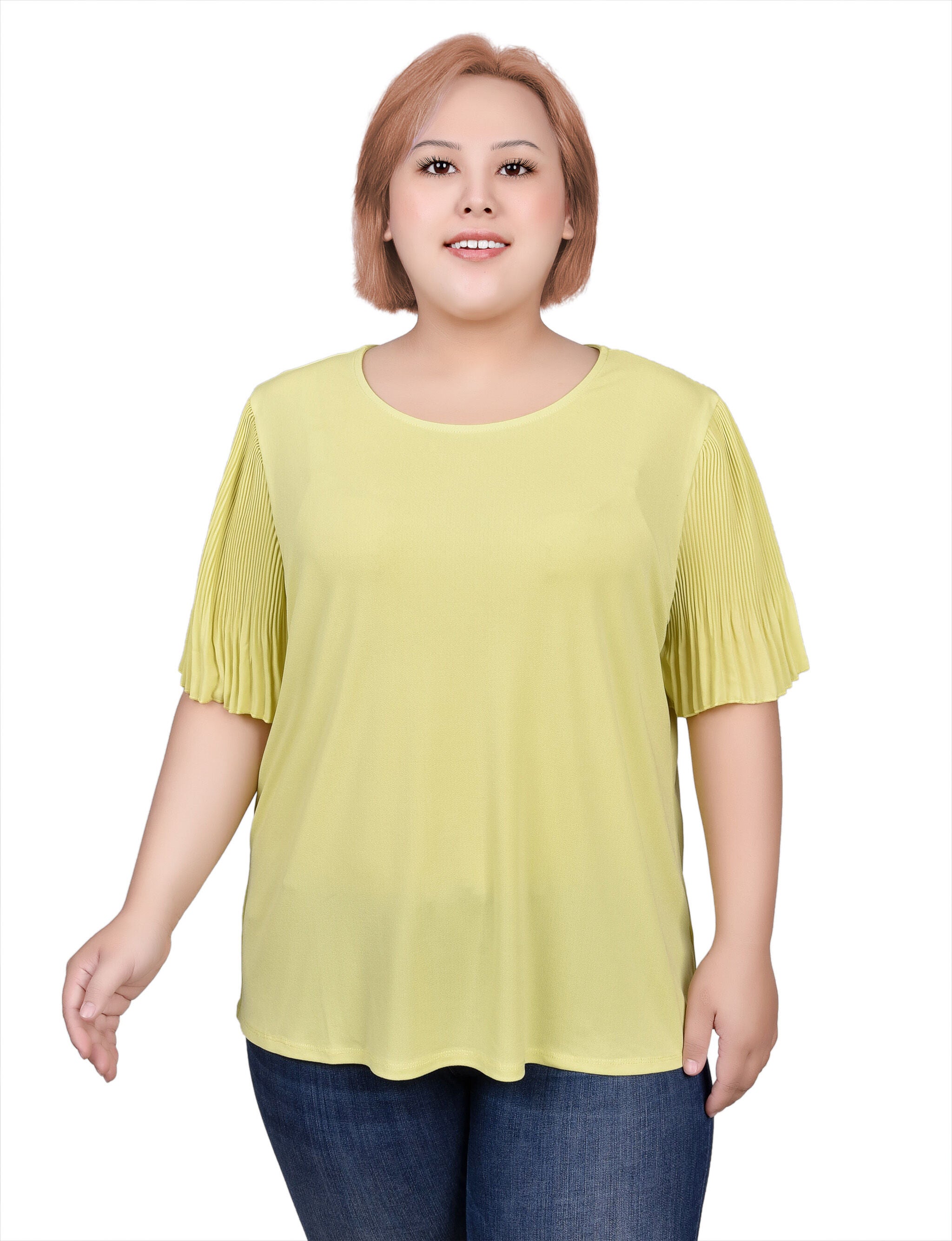 Pleated-Sleeve Top, Celery Green / green, hi-res image number 0