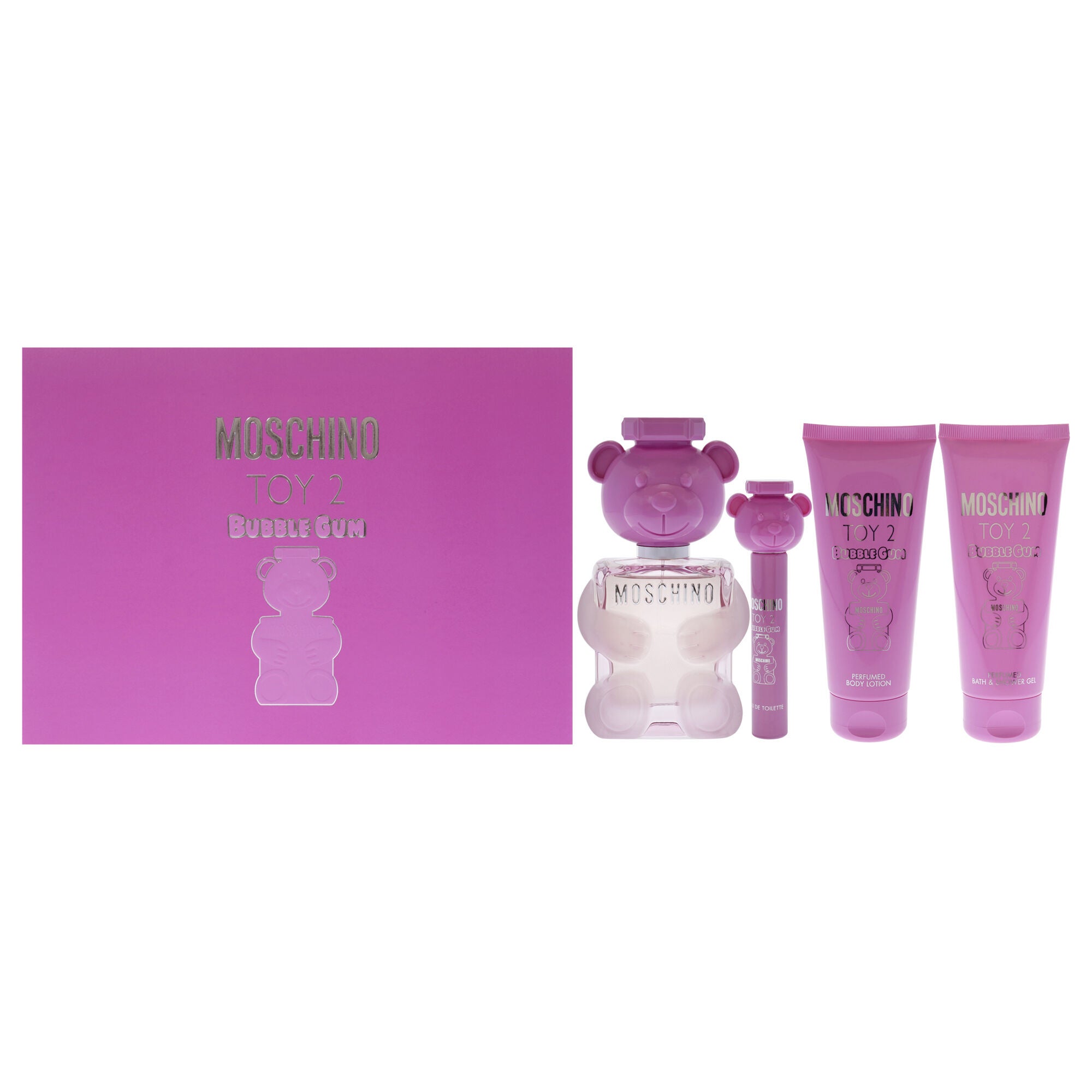 Moschino Toy 2 Bubble Gum by Moschino for Women - 4 Pc Gift Set 3.4oz EDT Spray, 0.3oz EDT Spray, 3.4oz Body Lotion, 3.4oz Bath and Shower Gel, See Description, hi-res image number 0