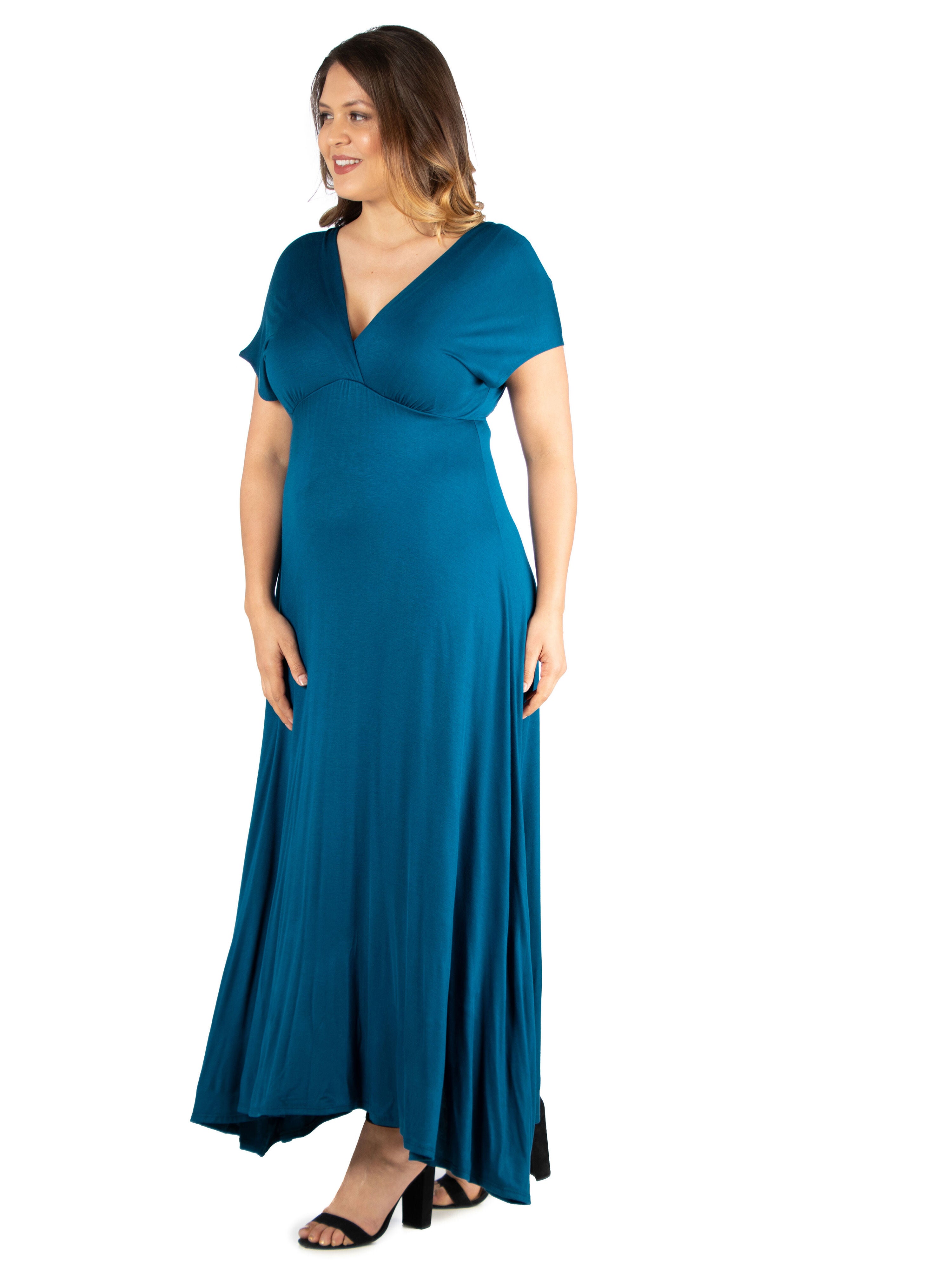 Empire Waist V Neck Plus Size Maxi Dress, , alternate image number 2