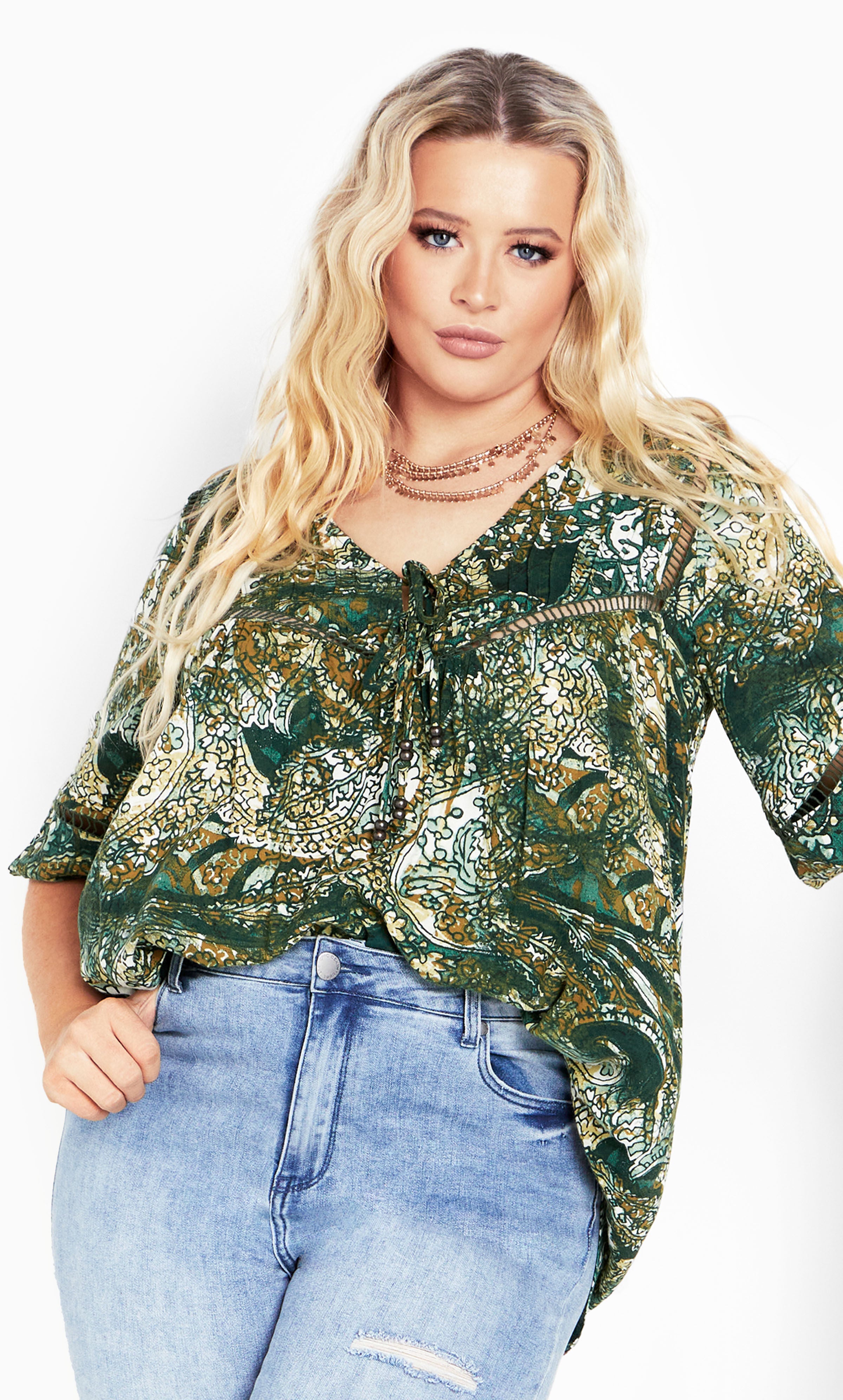 Carmel Pintuck Print Tunic - Moss, Green, hi-res image number 0