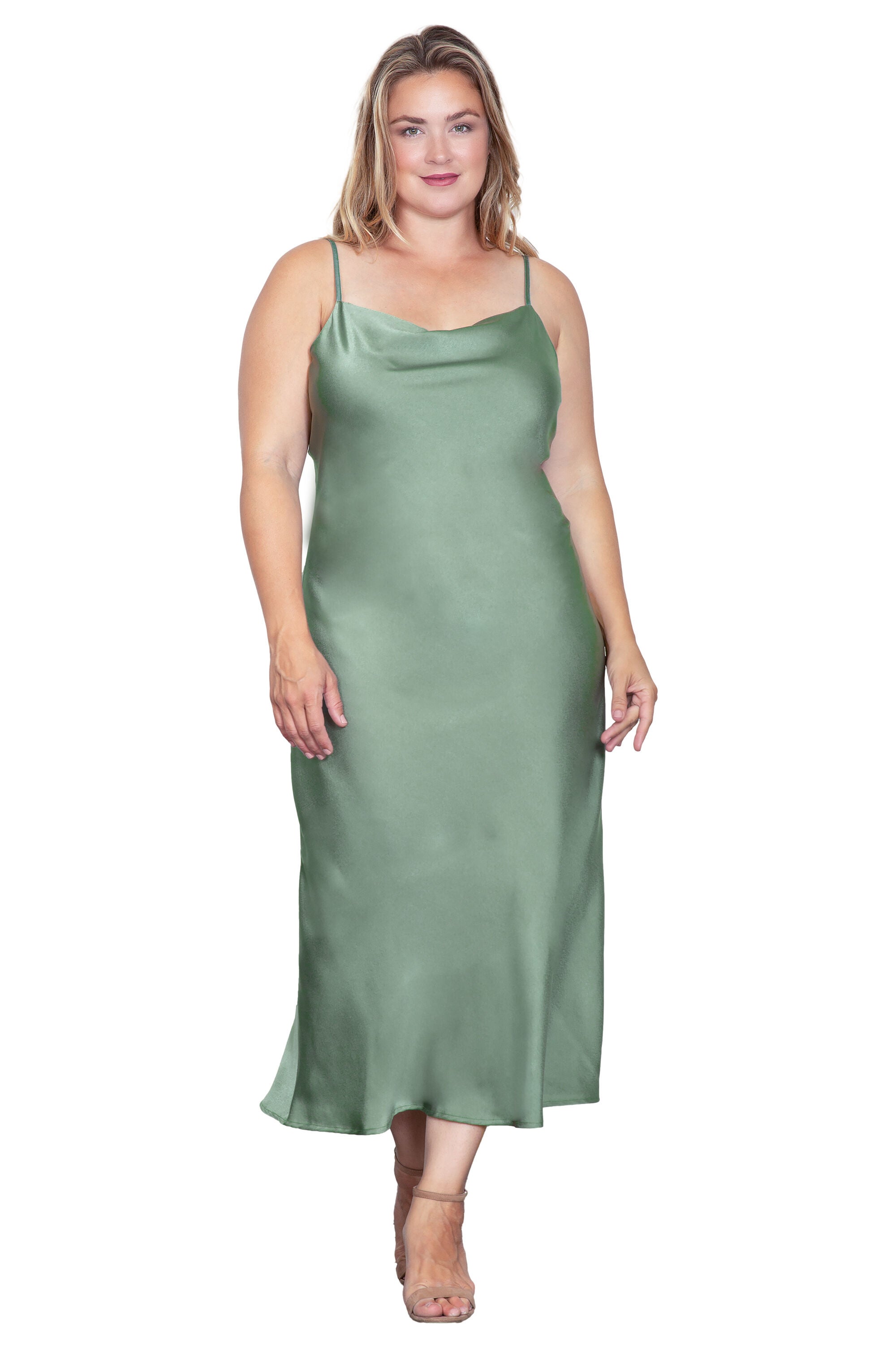 Cowl Neck Midi Tank Dress, Bayleaf / Light Green, hi-res image number 0
