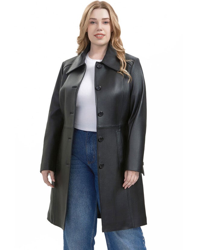 Maisy Leather Long Coat, Black, hi-res image number 0