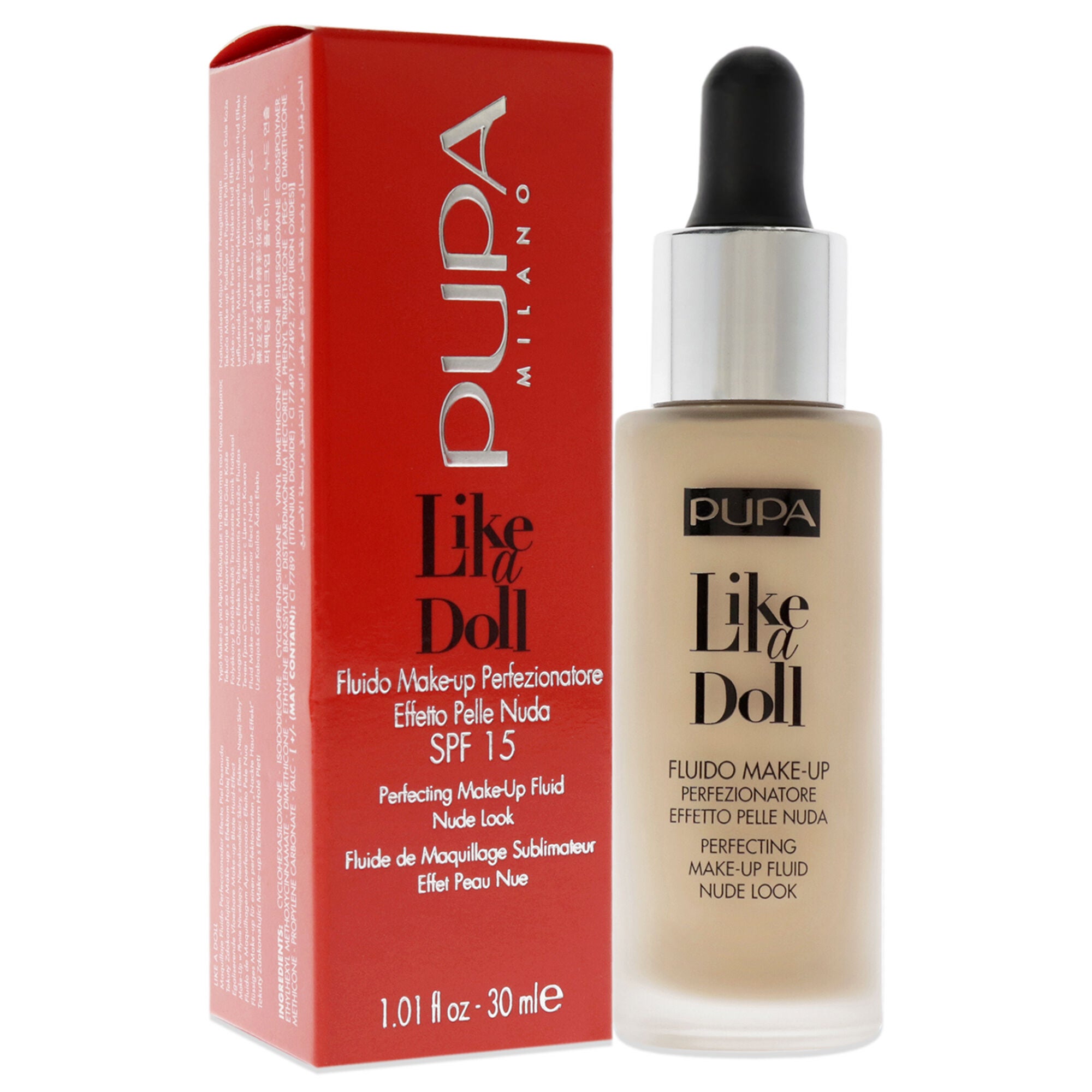 Like A Doll Perfecting Make-Up Fluid Nude Look Foundation SPF 15 - 040 Medium Beige by Pupa Milano for Women - 1.01 oz Foundation, See Description, alternate image number 1