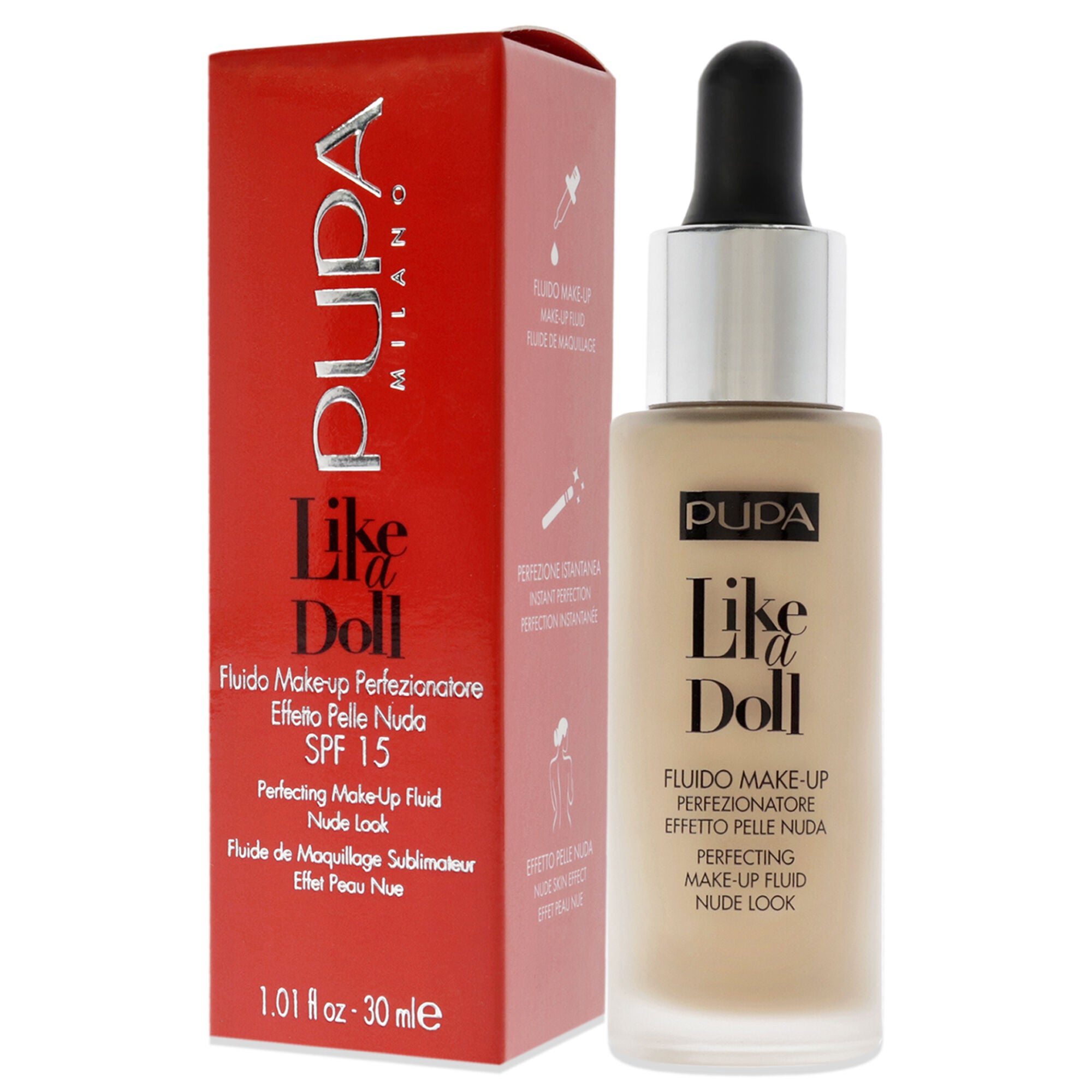 Like A Doll Perfecting Make-Up Fluid Nude Look Foundation SPF 15 - 040 Medium Beige by Pupa Milano for Women - 1.01 oz Foundation, , alternate image number 7