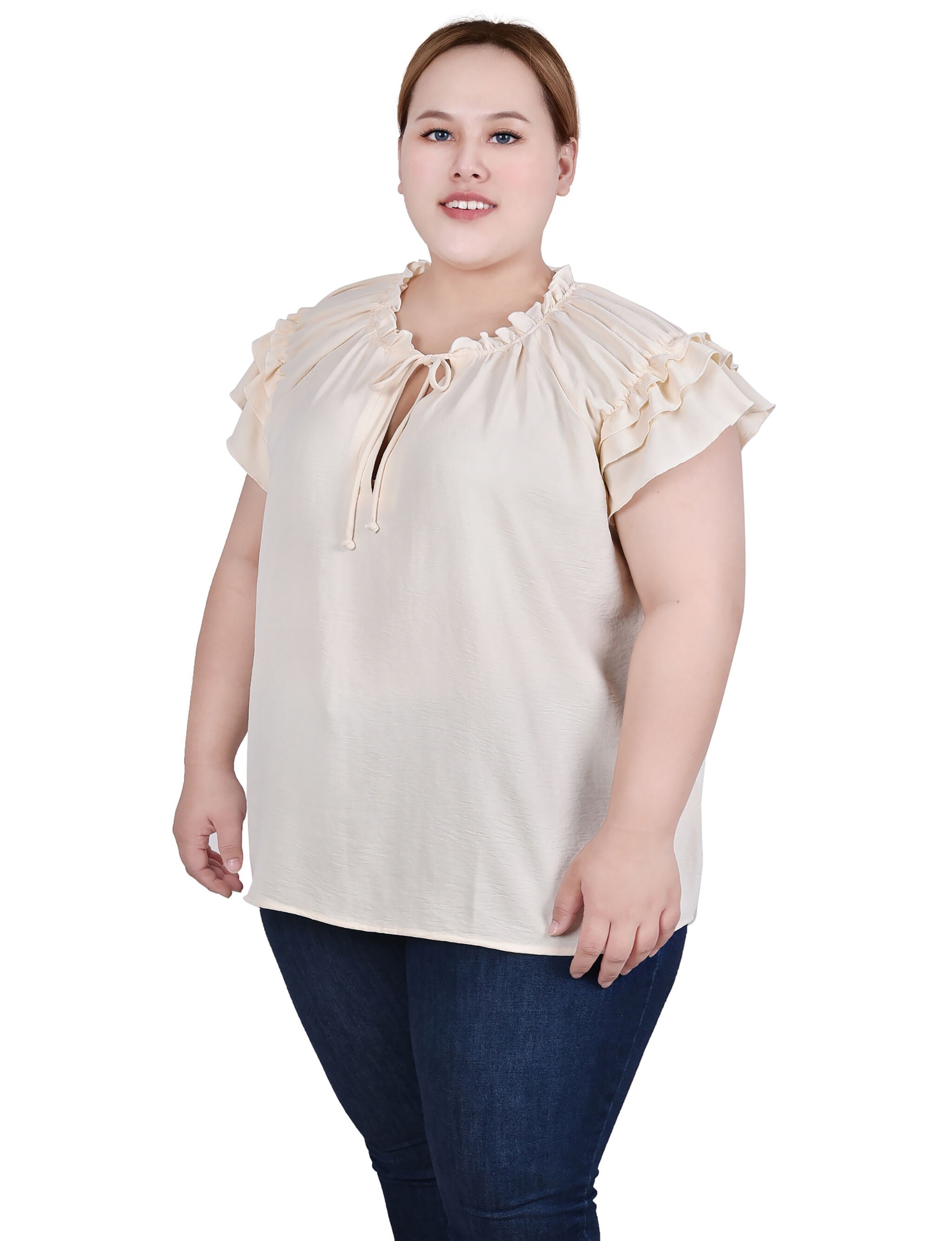 Short Sleeve Ruffled Blouse, , alternate image number 4