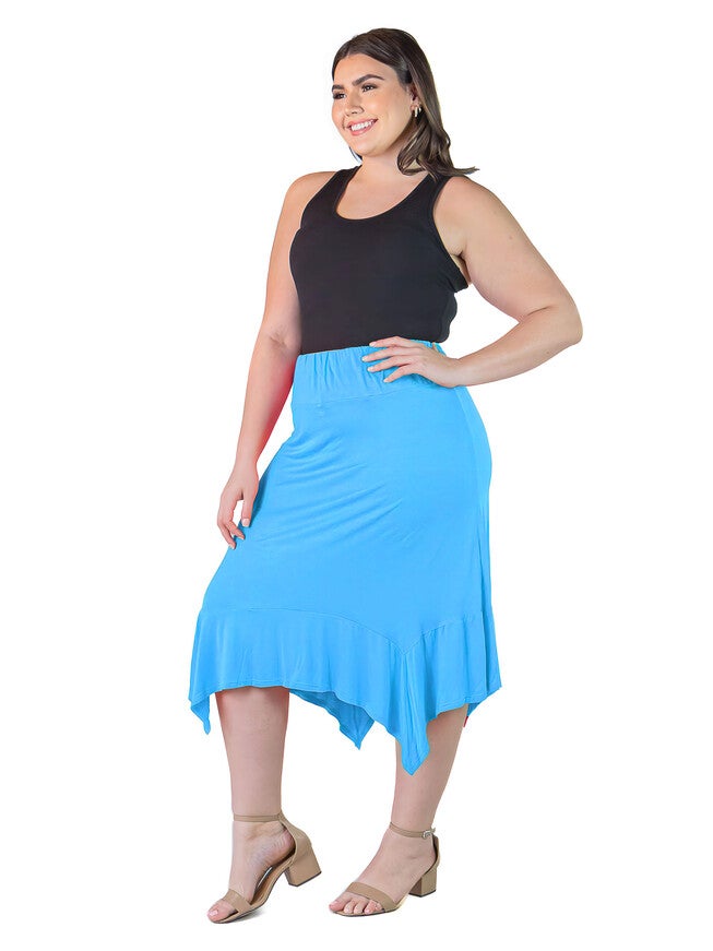 Plus Size Solid Color Knee Length Elastic Waist Handkerchief Skirt, , alternate image number 2