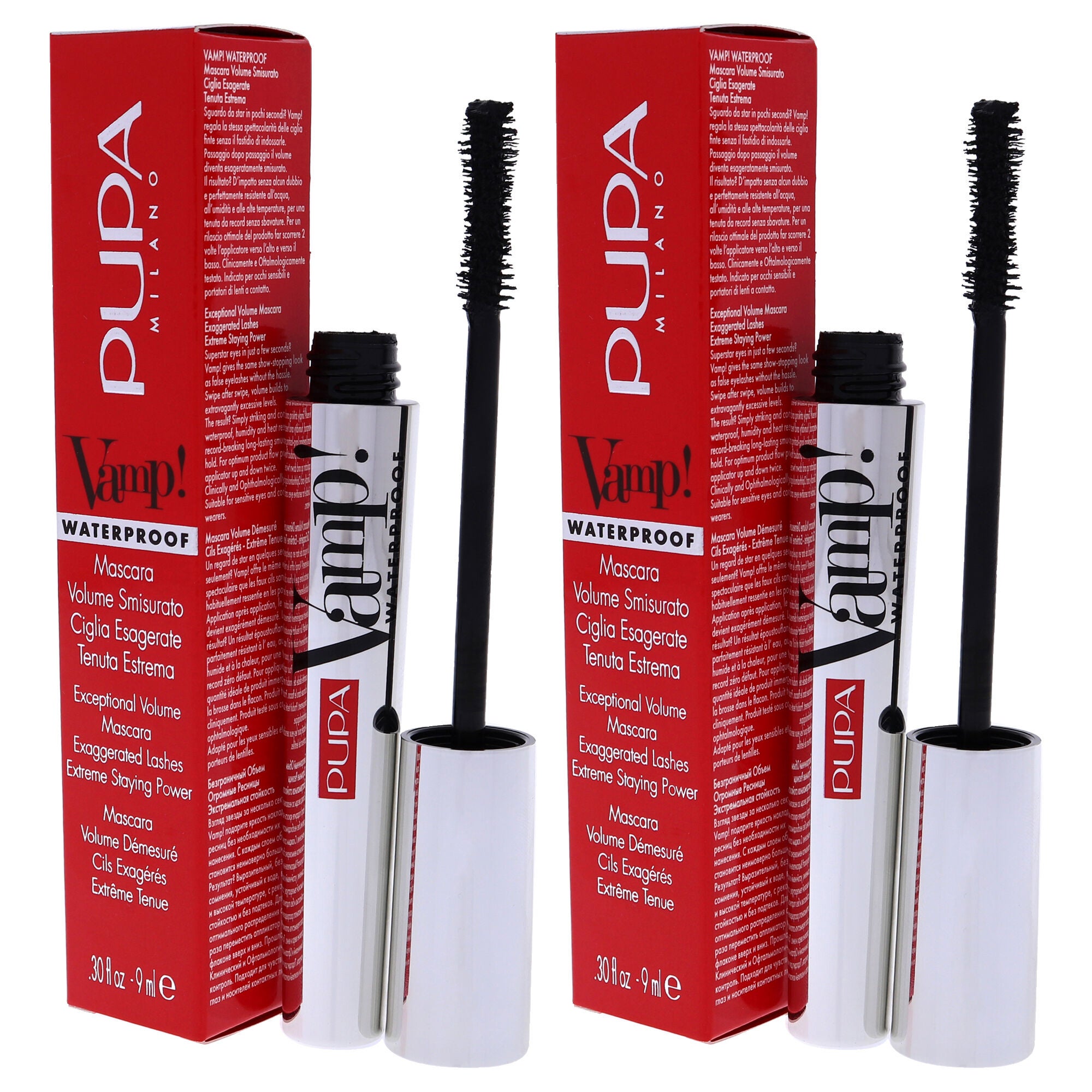 Vamp! Waterproof Mascara - 001 Extra Black by Pupa Milano for Women - 0.30 oz Mascara - Pack of 2, See Description, alternate image number 2