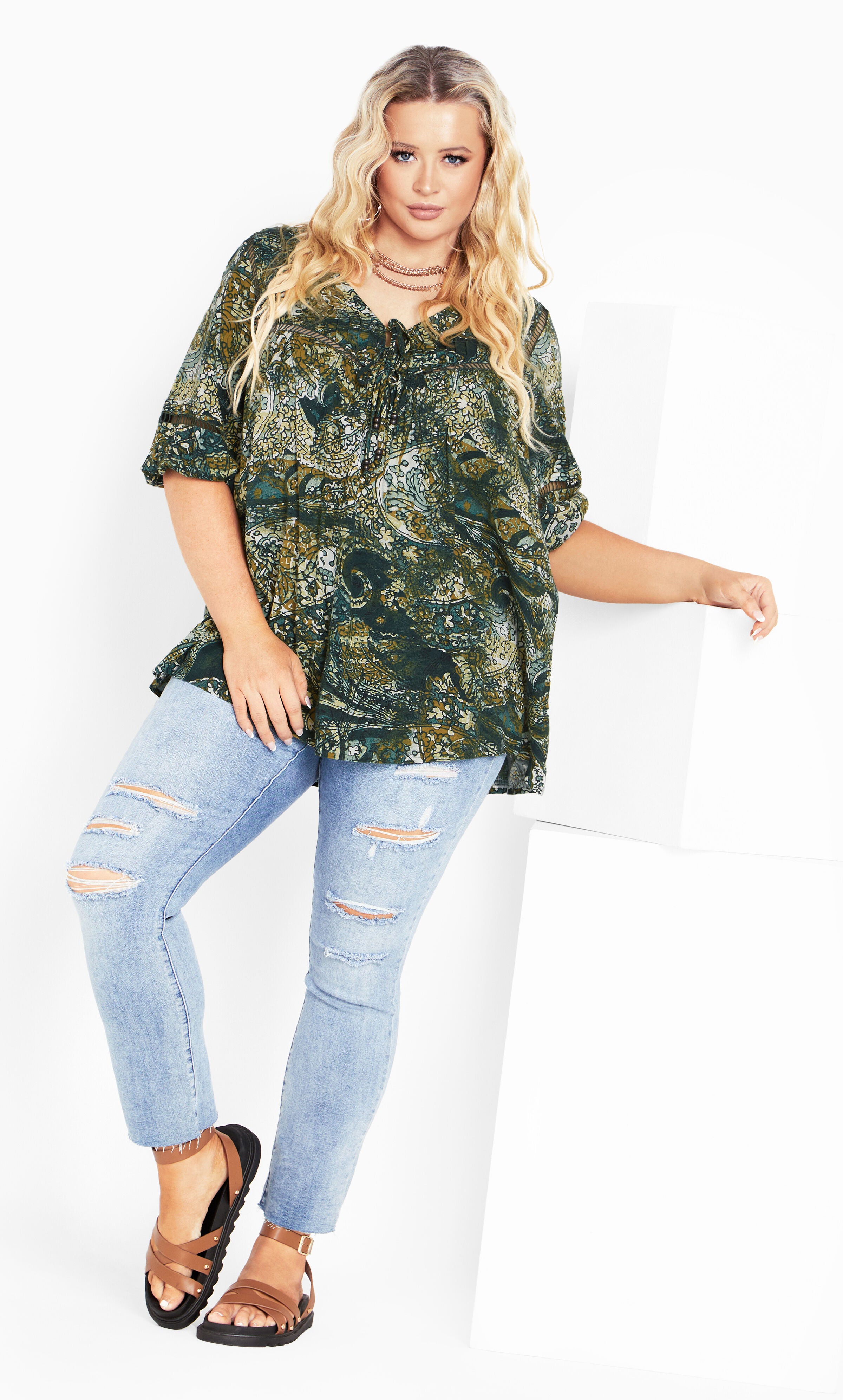 Carmel Pintuck Print Tunic - Moss, , alternate image number 2