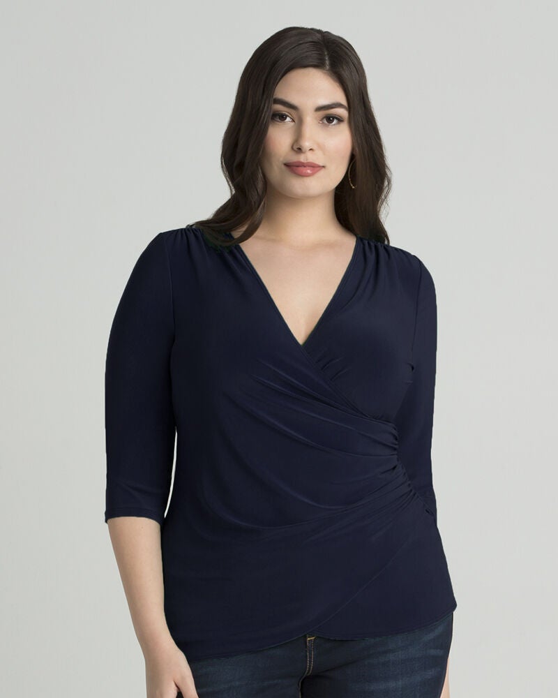 Femme Fatale Faux Wrap Top, Nouveau Navy, alternate image number 2