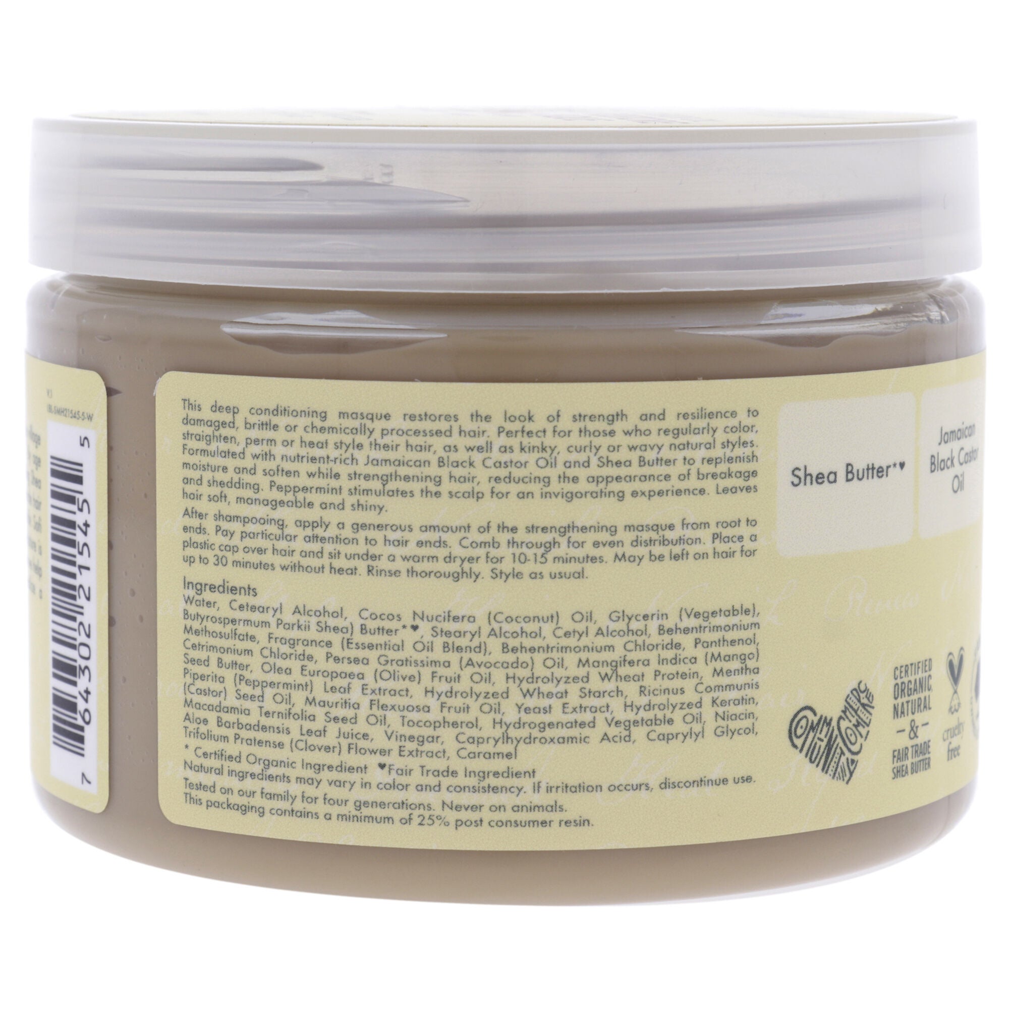 Jamaican Black Castor Oil Strengthen-Grow Restore Treatment Masque by Shea Moisture for Unisex - 12 oz Masque, See Description, alternate image number 1