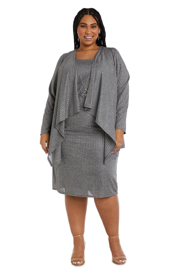 Mock Cascade Jacket Dress - Plus, Grey, hi-res image number null