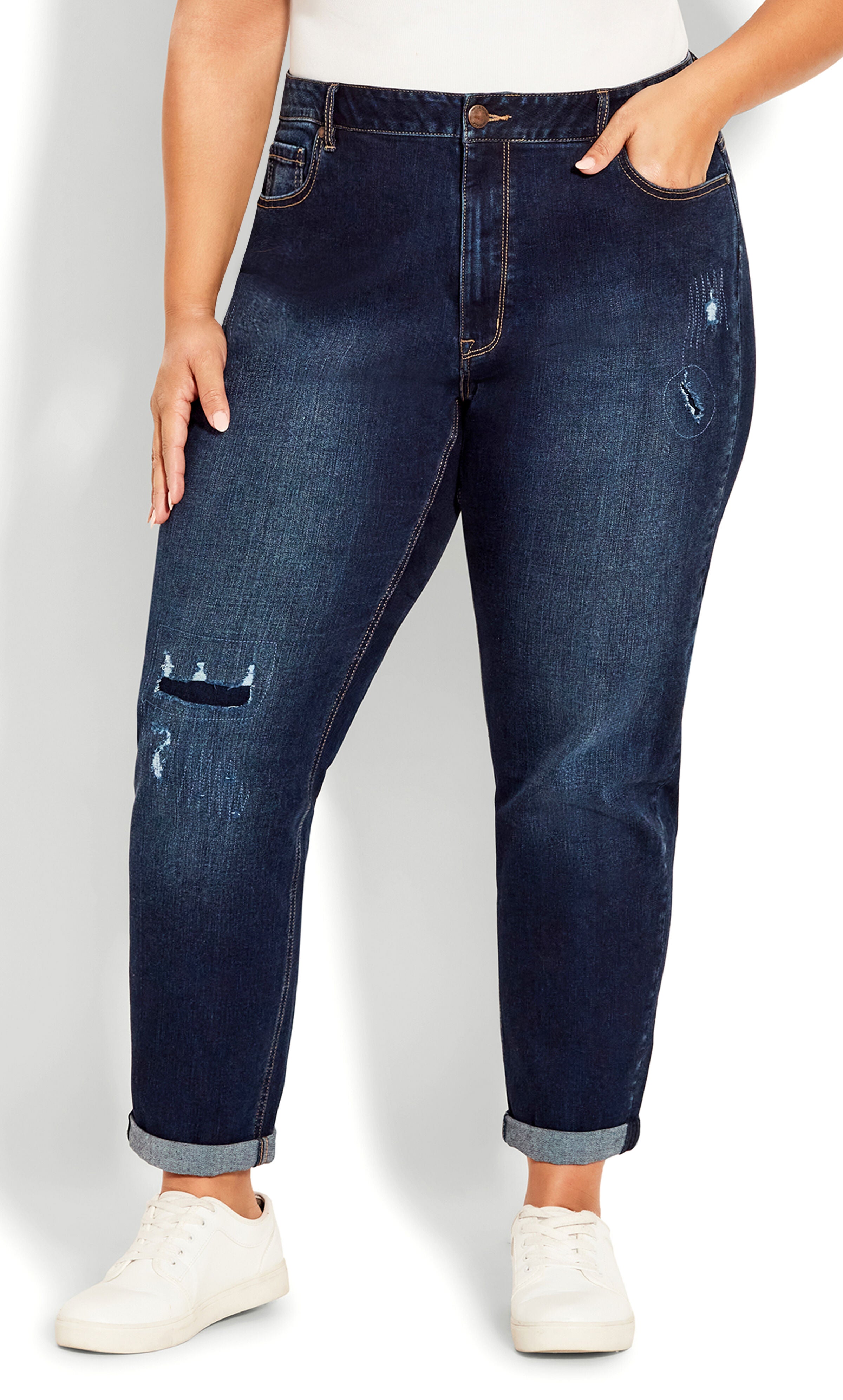 Girlfriend Rip Jean Dark Wash - petite, , alternate image number 1