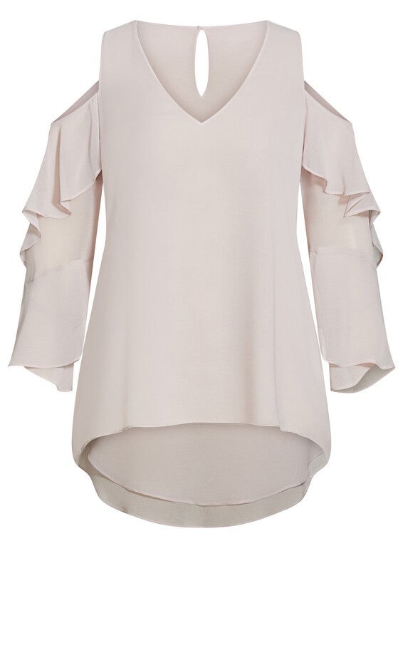 Hi Lo Cold Shoulder Top - champagne, , alternate image number null