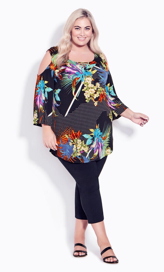 Cold Shoulder 3 Bar Border Top - black, , alternate image number 1