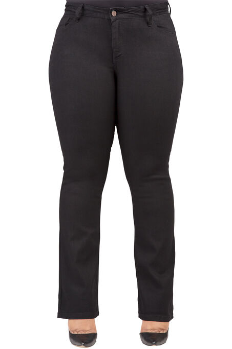 Plus Size Womens Curvy Fit Black Stretch Denim Slim Boot Cut Jeans, Black, hi-res image number null