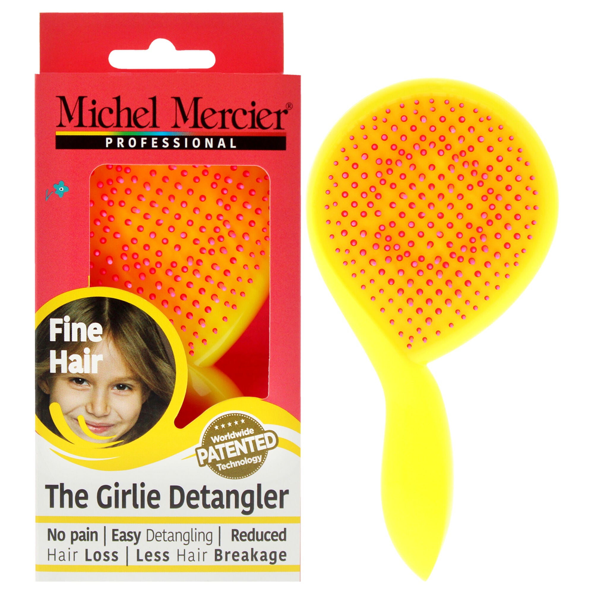 The Girlie Detangler Brush Fine Hair - Pink-Yellow by Michel Mercier for Women - 1 Pc Hair Brush, See Description, hi-res image number 0