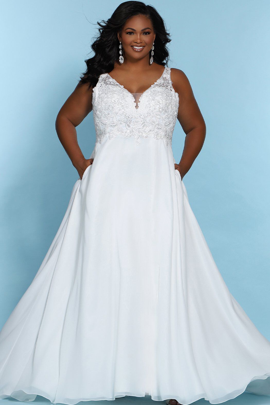Katy Bridal Gown Backless Plus Size Chiffon Wedding Dress with Pockets and Slit OneStopPlus