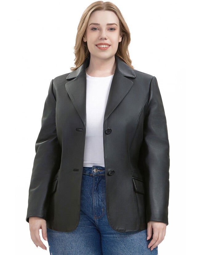 Ruth Leather Blazer Jacket, Black, hi-res image number 0