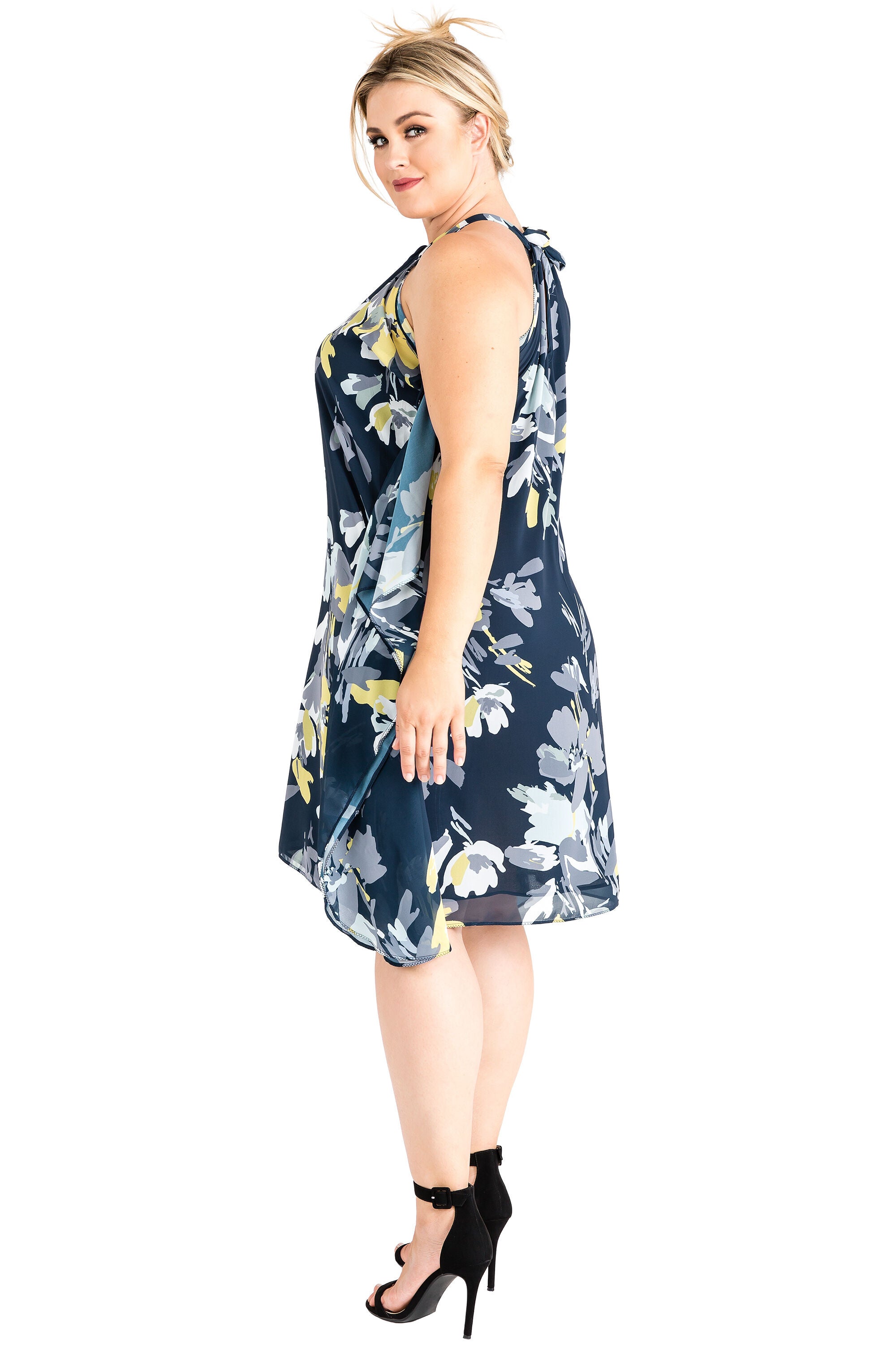 Plus Size Women's Choker Trapeze Chiffon Dress, , alternate image number 2