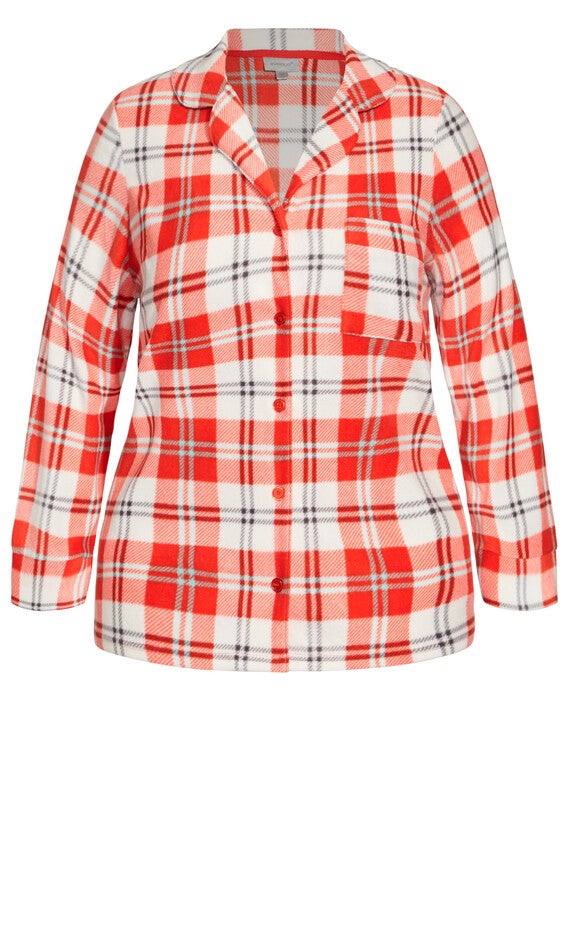Button Check Fleece Sleep Top - red check, , alternate image number 4