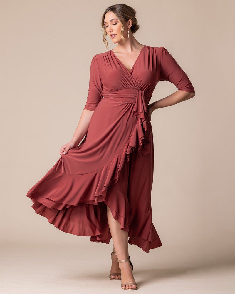Veronica Ruffled Evening Gown, Rosy Sunset, hi-res image number 0