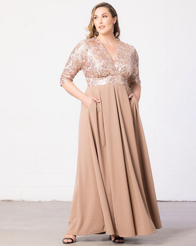 Paris Pleated Sequin Gown, Rose Gold, hi-res image number null