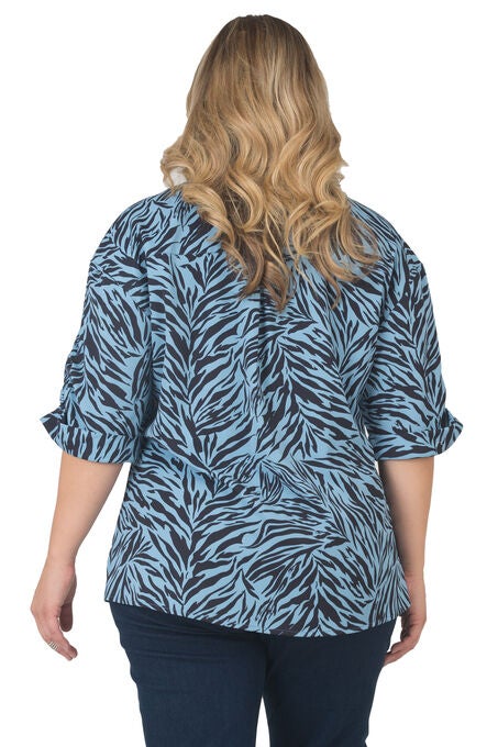 Women's Plus Size button-front shirt V-Neck Rolled 3/4 Sleeve, , alternate image number null