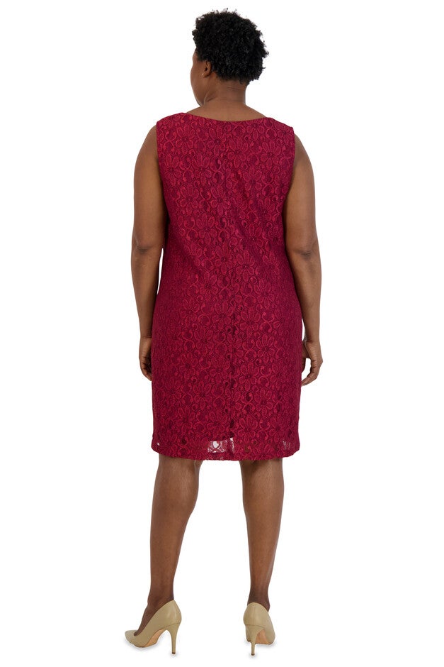 Lace Shift and Sheer Jacket Set with Pearl Embellishments, , alternate image number null