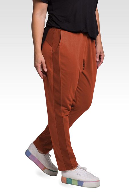 Women's Plus Size French Terry Reverse Side Panel With Pockets French Terry Trouser Jogger, Paprika, hi-res image number null