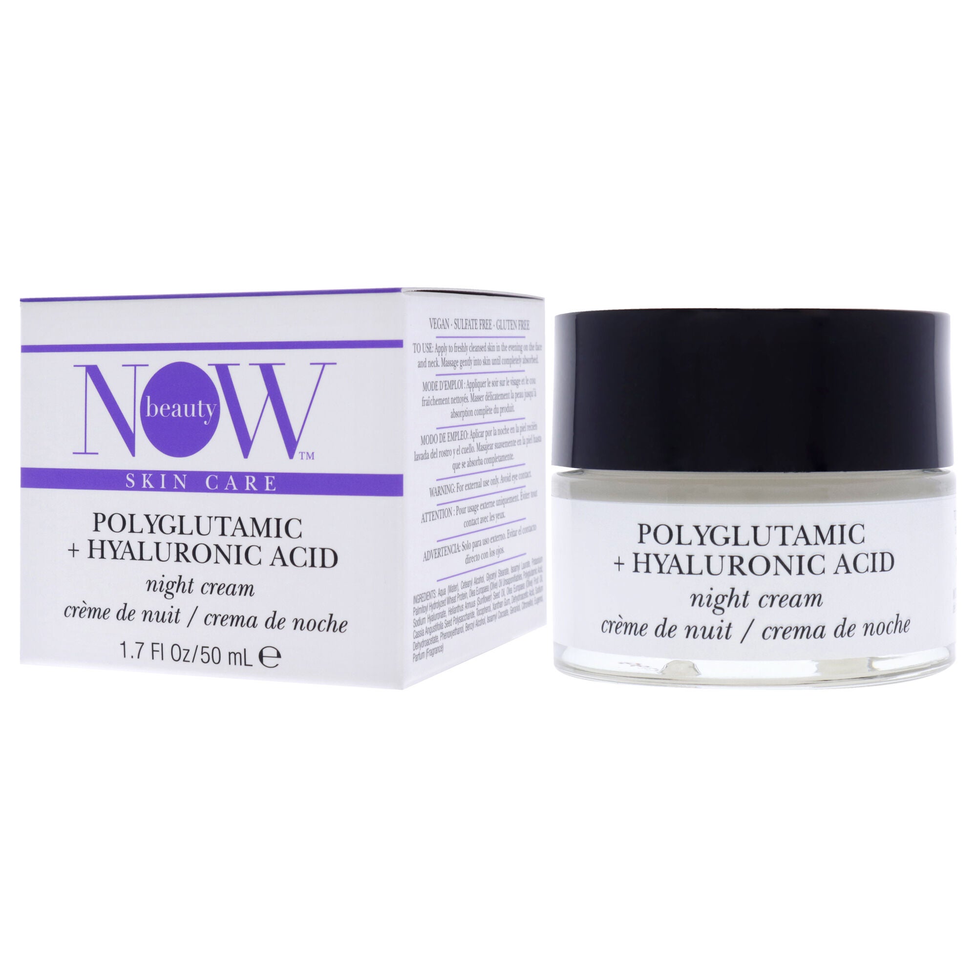 Polyglutamic Plus Hyaluronic Acid Night Cream by NOW Beauty for Unisex - 1.7 oz Cream, See Description, alternate image number 3