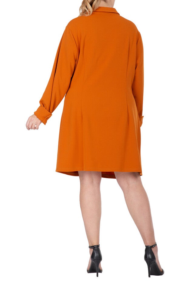 Women's Plus Size Ruched Front Buttoned Down Mini Shirt Dress, , alternate image number null