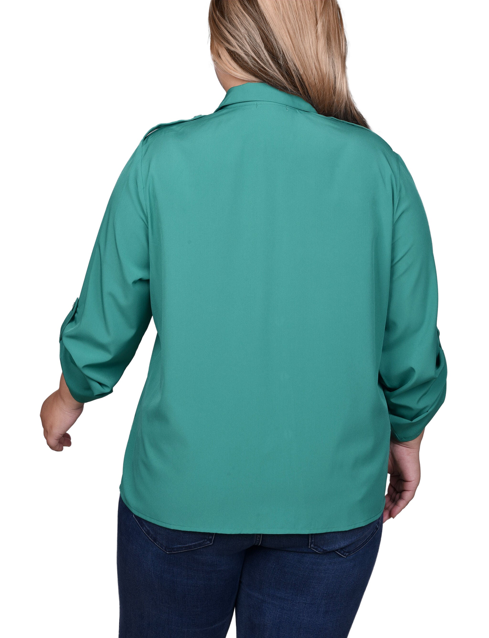 3/4 Sleeve Roll Tab Blouse, Jelly Bean, alternate image number 1