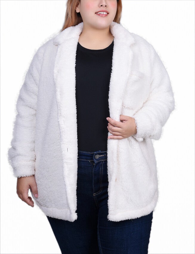Long Sleeve Button Front Sherpa Jacket, Ivory / white, hi-res image number 0