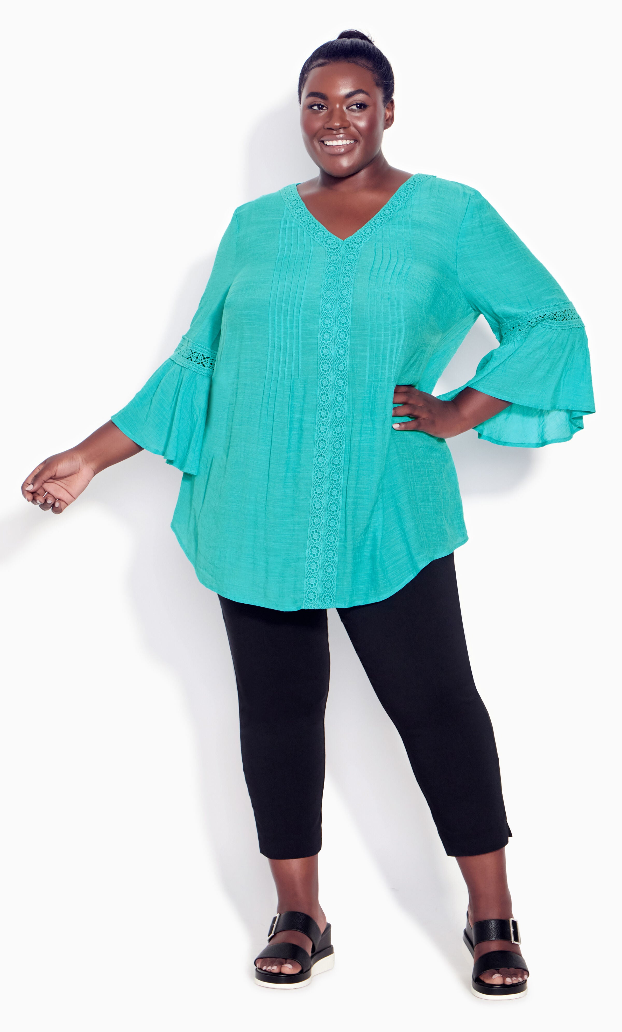 Pleat Lace Tunic - blue, , alternate image number 1