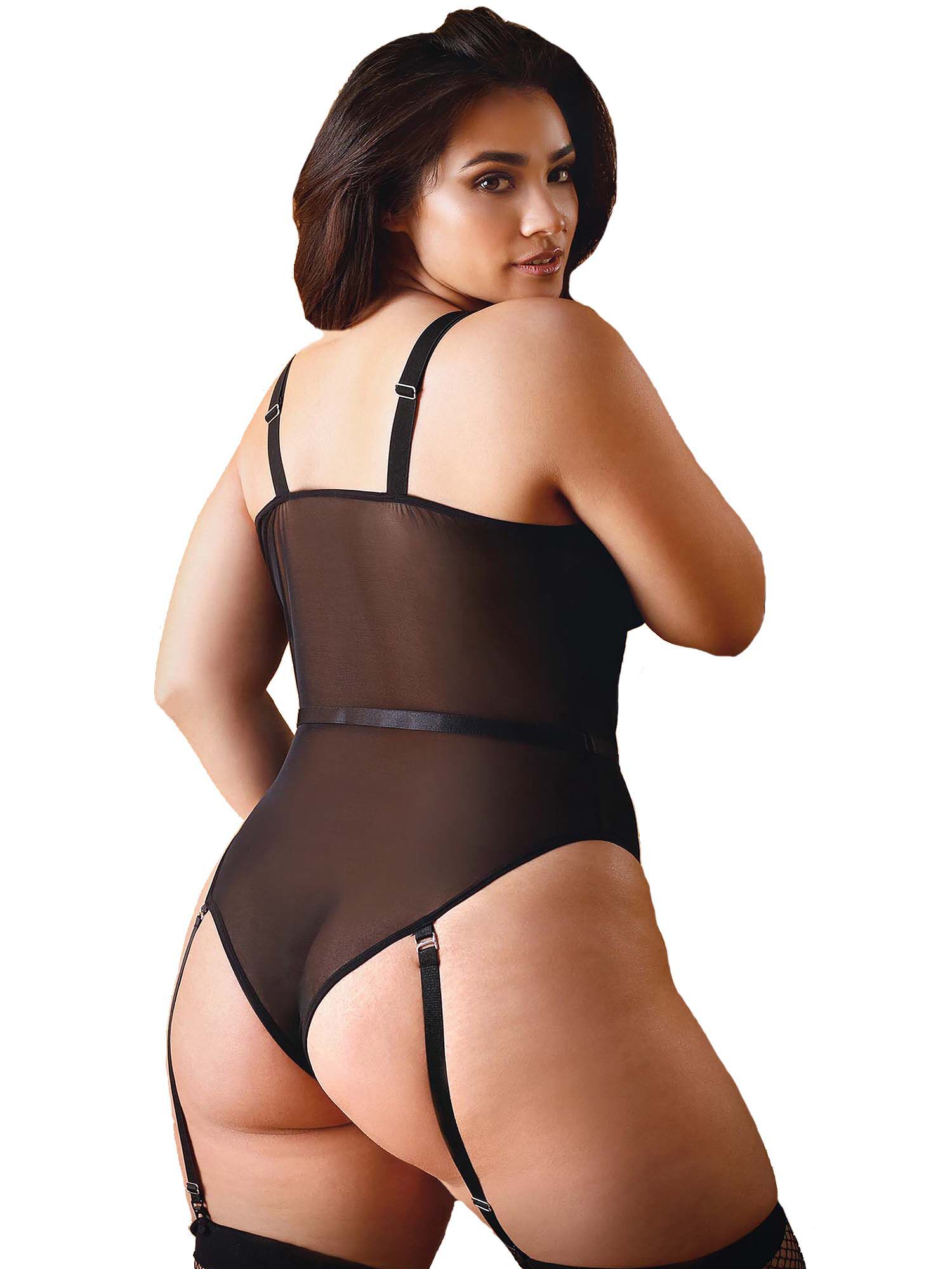 Caged Teddy Bodysuit, Black / black, alternate image number 1