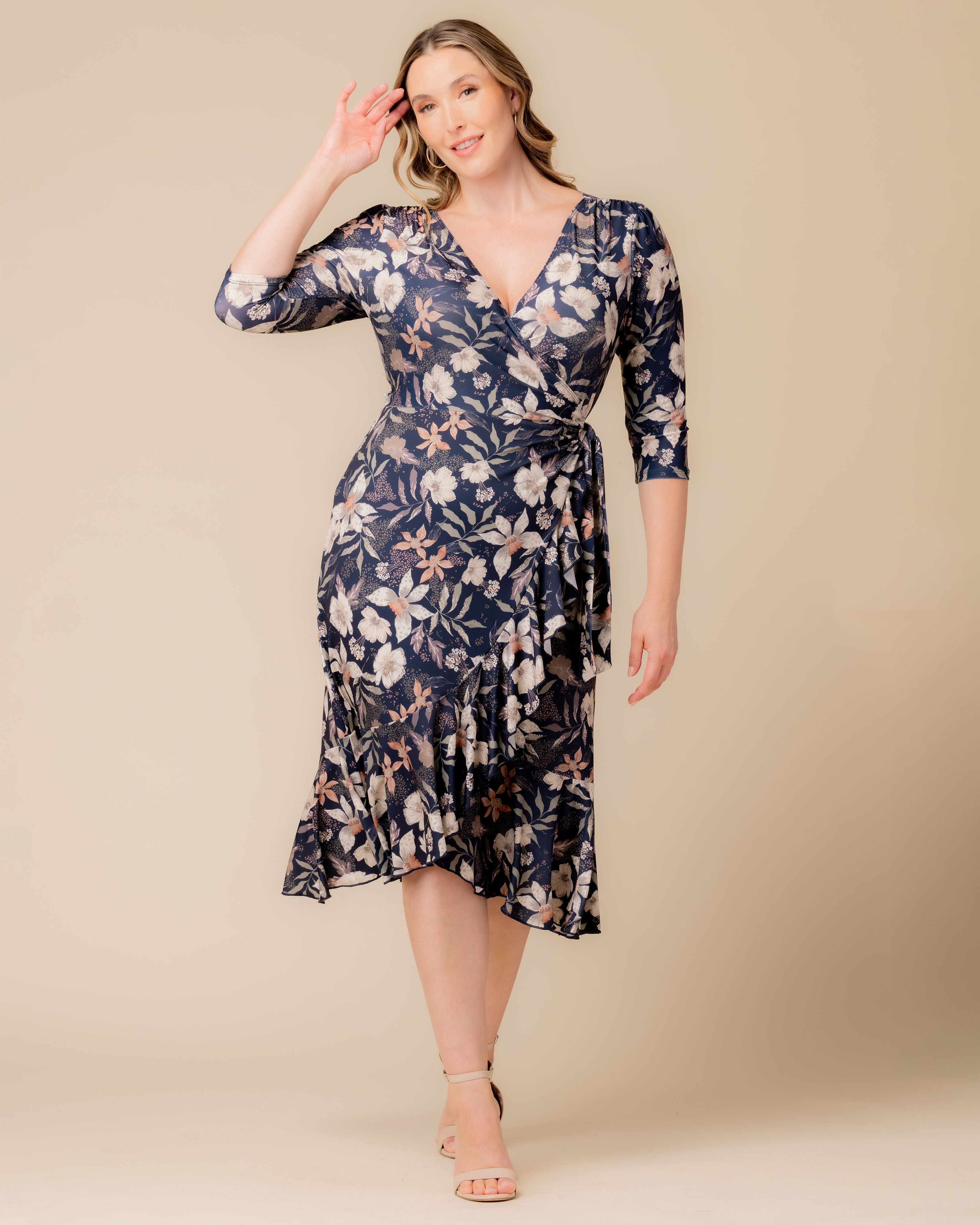 Flirty Flounce Wrap Dress, SOFT NAVY FLORALS / Navy, alternate image number 4