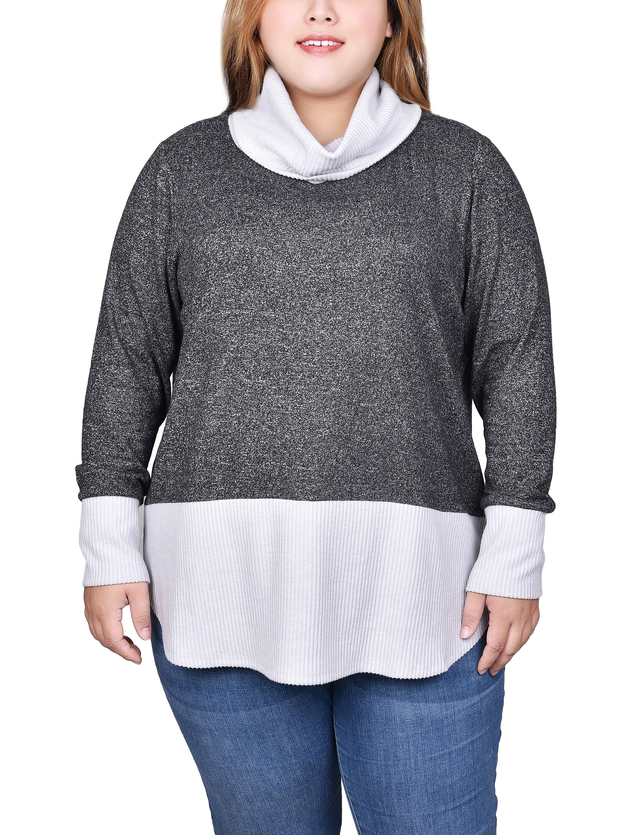 Long Sleeve Cowl Neck Colorblocked Top | OneStopPlus