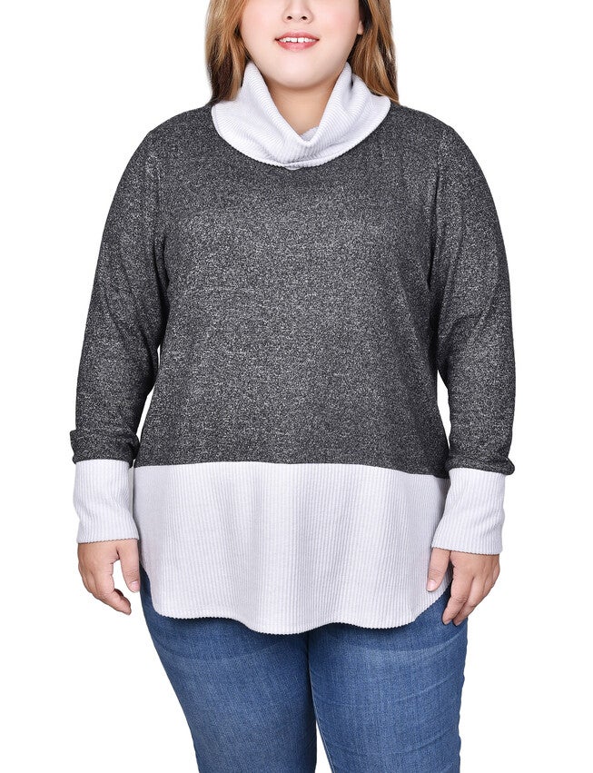 Colorblocked Top Long Sleeve Cowl Neck Colorblocked Top | OneStopPlus