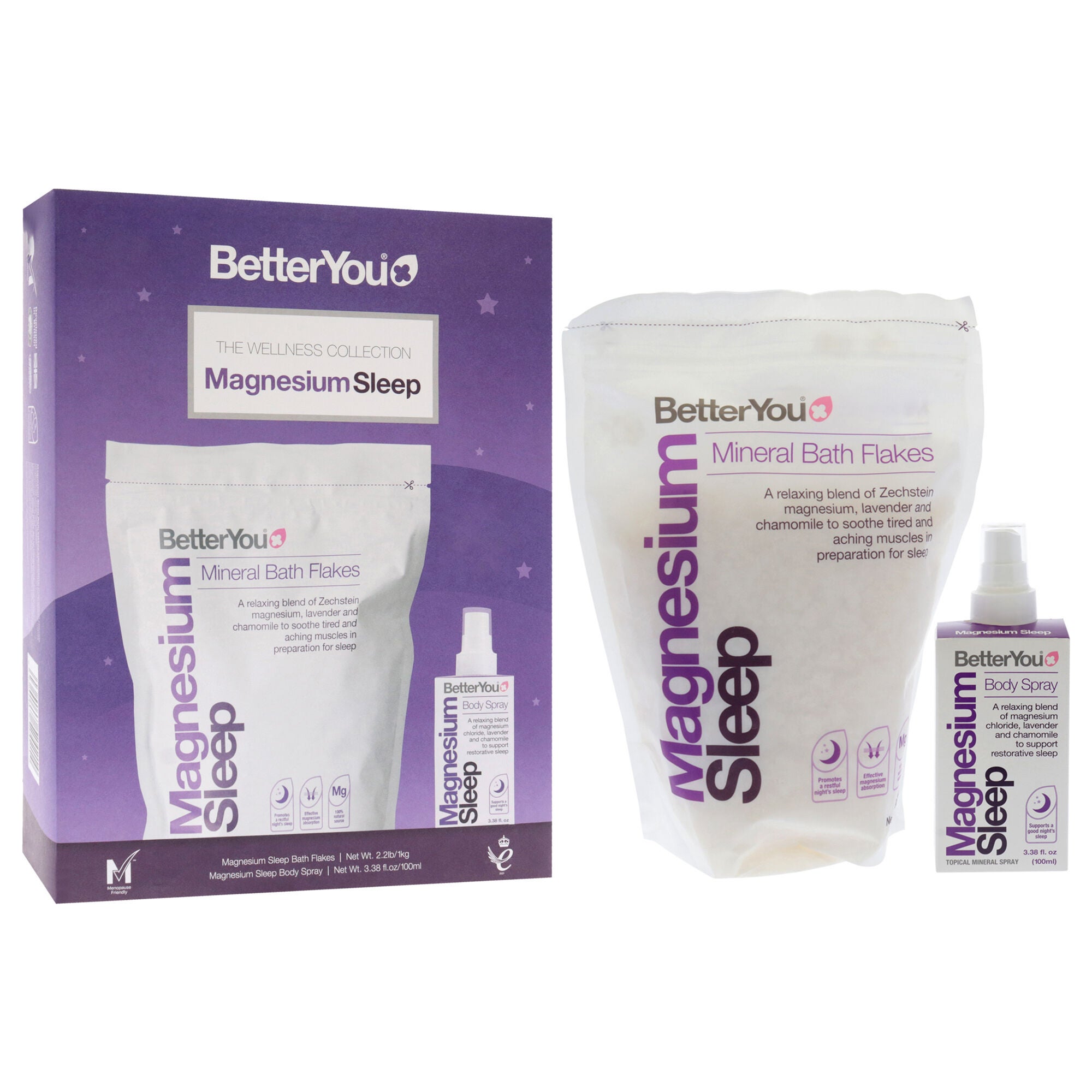 The Wellness Collection - Magnesium Sleep by BetterYou for Unisex - 2 Pc 3.38oz Body Spray, 35.2oz Bath Salt, See Description, alternate image number 1