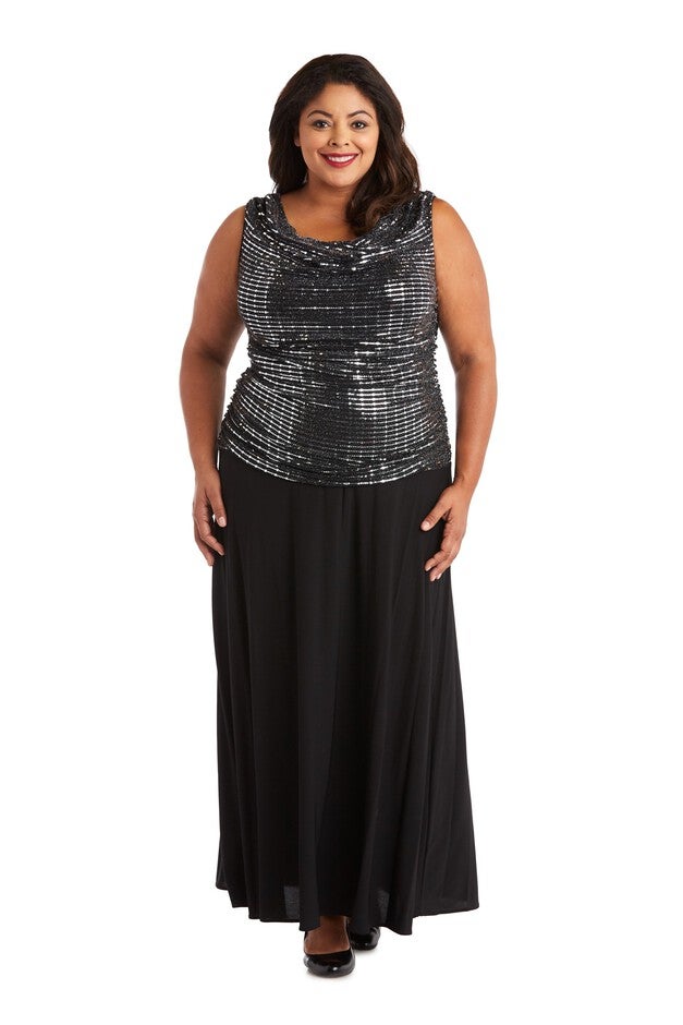 Metallic Long Dress, Black/Silver, hi-res image number null