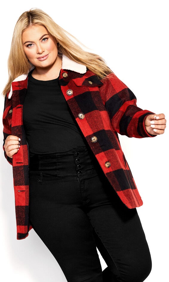 Faux Wool Plaid Jacket - black, Black, hi-res image number 0