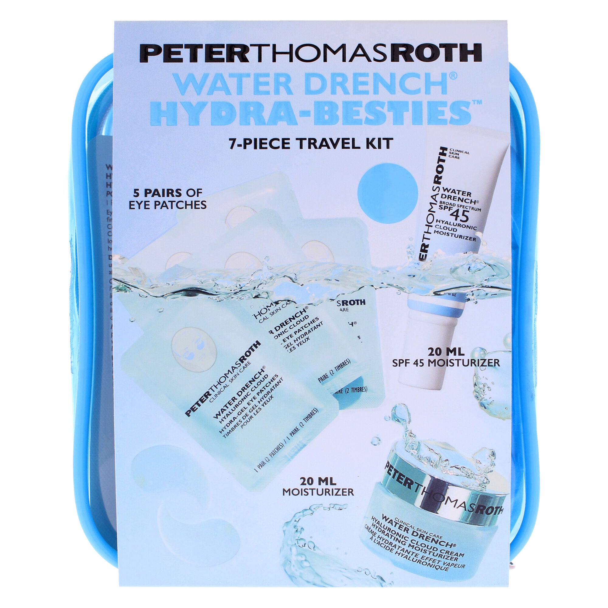 Water Drench Hydra-Besties Travel Kit by Peter Thomas Roth for Unisex - 7 Pc 5 Pair Water Drench Gel Eye Patches, 0.67oz Water Drench Moisturizer, 0.67oz Water Drench Broad Spectrum SPF 45 Moisturizer, White, alternate image number 4