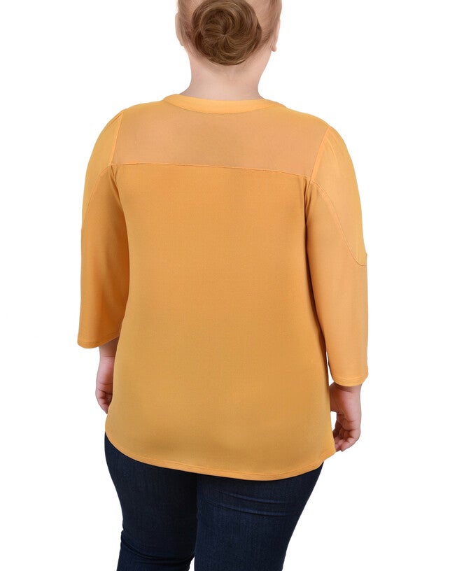 3/4 Sleeve Top With Neckline Cutouts and Stones, , alternate image number 3