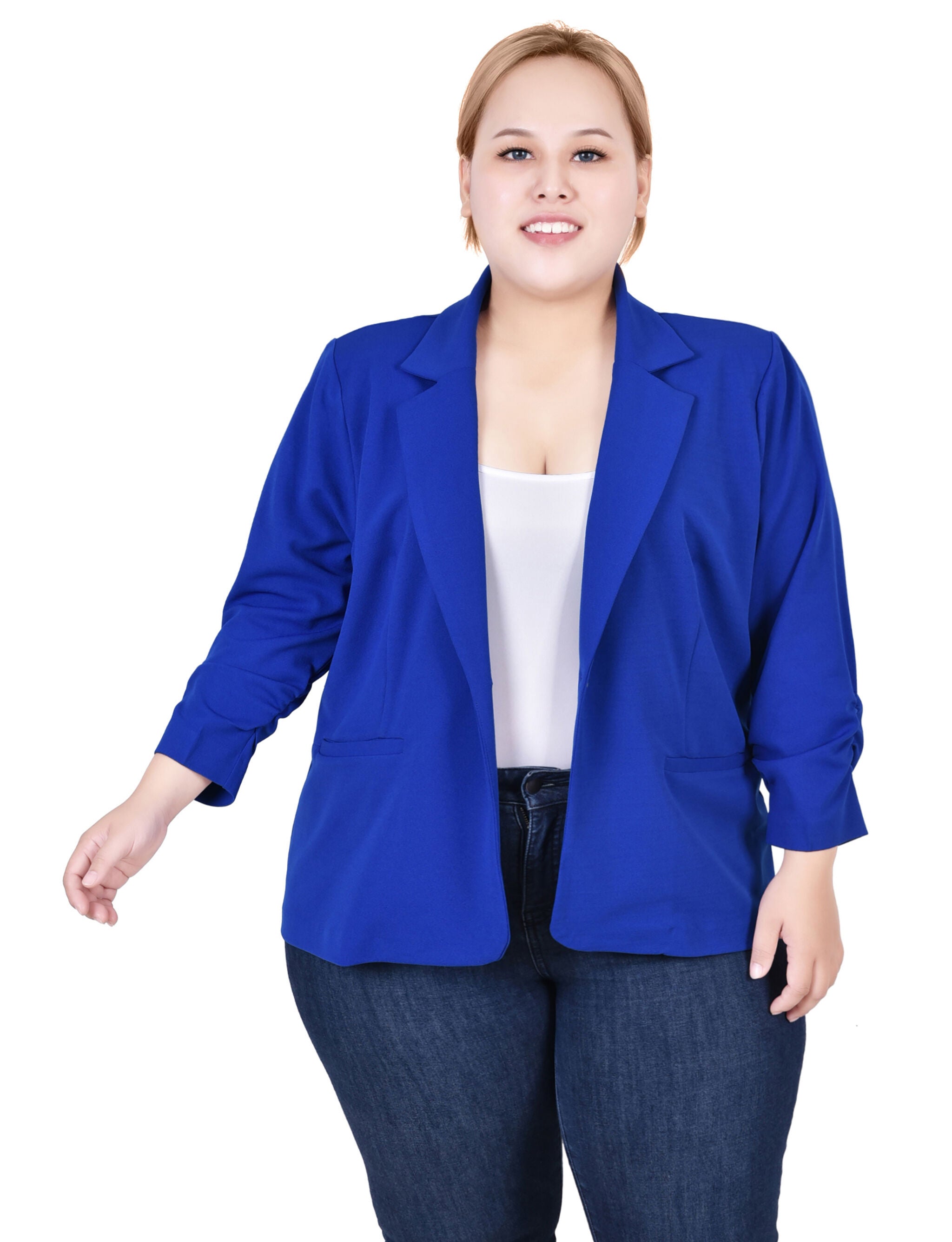 Plus Size Long Sleeve Scuba Crepe Jacket, Surf The Web / blue, hi-res image number 0
