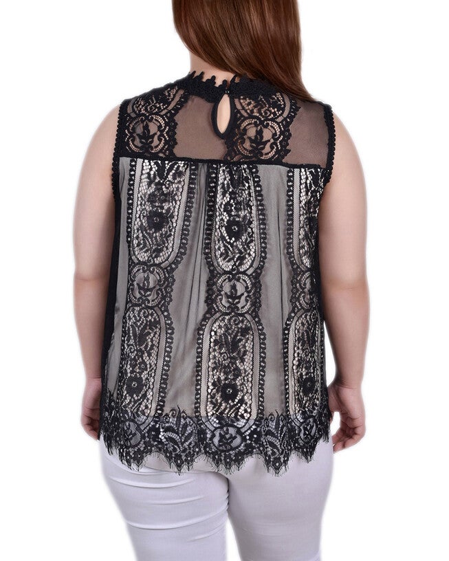 Sleeveless Mock Neck Lace Top, , alternate image number null
