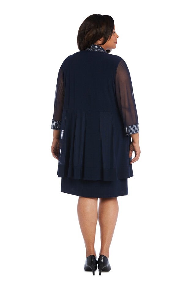 Dress and Jacket Set with Sheer Sleeves and Embellished Edges, , alternate image number null