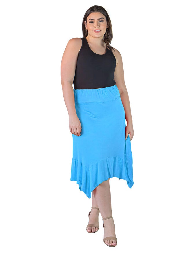 Plus Size Solid Color Knee Length Elastic Waist Handkerchief Skirt, Jade, hi-res image number 0